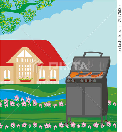 Illustration of backyard barbecue Illustration of backyard barbecue 29776065