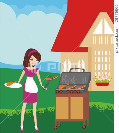 Woman cooking on a grill Woman cooking on a grill 29776066