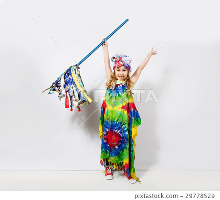 Happy blonde child girl in hippie colorful dress Happy blonde child girl in hippie colorful dress 29778529