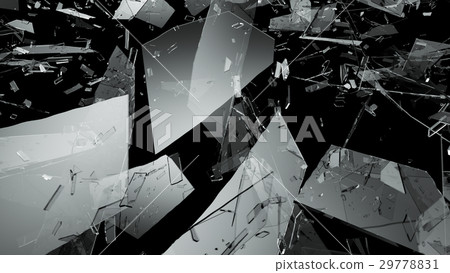 Shattered or demolished glass on black background 29778831