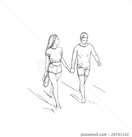 Continuous Line Art Drawing of a Loving Couple Walking and Holding Hands.  Perfect for Romantic Invitations and Posters Stock Illustration -  Illustration of woman, relationship: 277193091