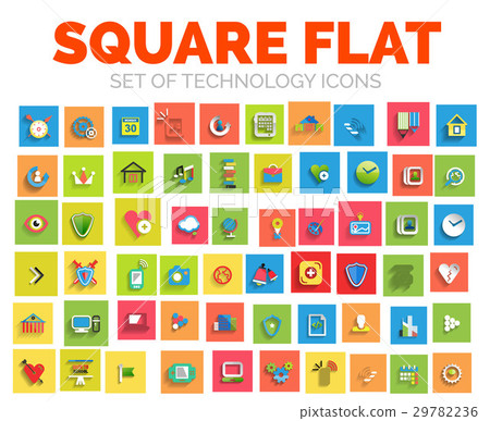 Square flat technology web icon set Square flat technology web icon set 29782236