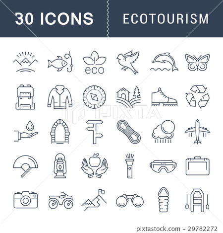 Set Vector Flat Line Icons Ecotourism - Stock Illustration [29782272 ...