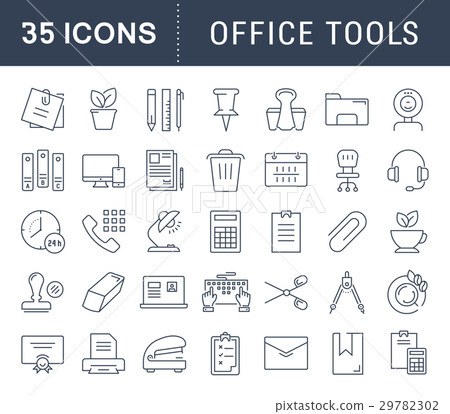 Set Vector Flat Line Icons Office Tools - Stock Illustration [29782302 ...