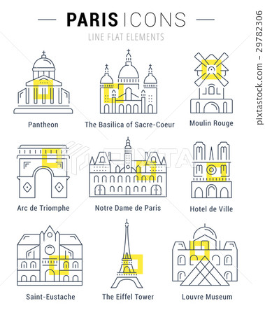 Set Vector Flat Line Icons Paris Architecture 29782306
