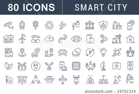 Set Vector Flat Line Icons Smart City - Stock Illustration [29782324 ...