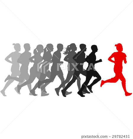 Set of silhouettes. Runners  sprint, men and woman 29782431