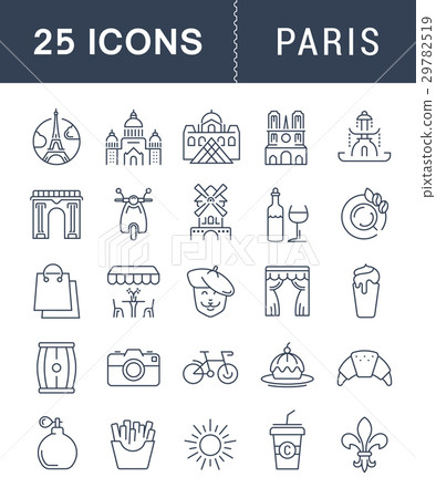 Set Vector Flat Line Icons Paris 29782519