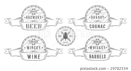 Set of Vector Cask Alcohol Emblems 29782534