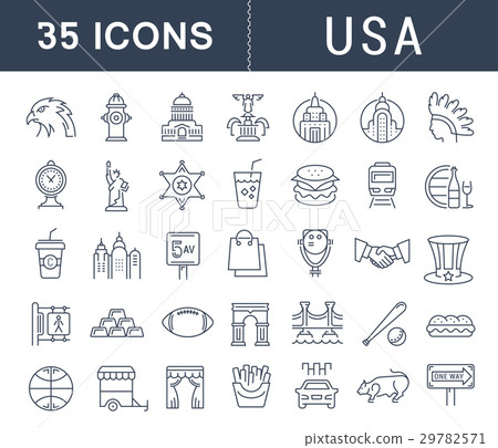 Set Vector Flat Line Icons USA and America 29782571