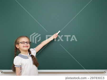school student girl posing at clean blackboard school student girl posing at clean blackboard 29783013