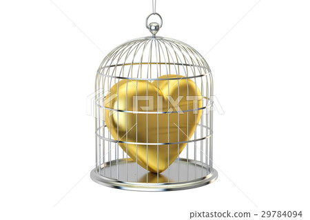 Birdcage with golden heart, 3D rendering Birdcage with golden heart, 3D rendering 29784094