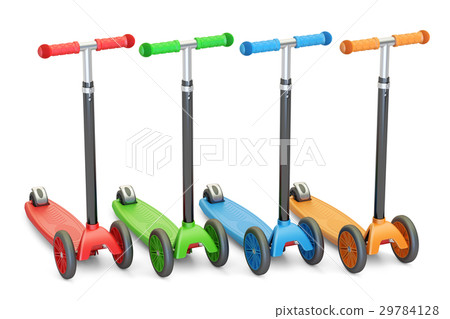 set of colored kick scooters, 3D rendering set of colored kick scooters, 3D rendering 29784128