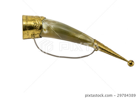Old cup of the bull's horn decorated with gold rim 29784389
