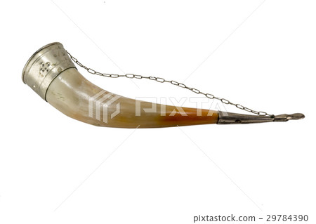 Old cup of  bull's horn decorated with silver rim 29784390