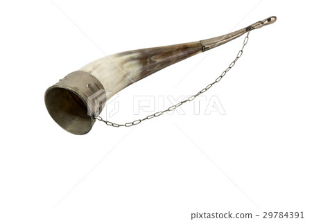 Old cup of  bull's horn decorated with silver rim 29784391
