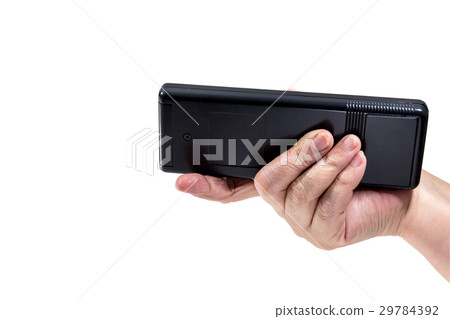 The remote from  TV in the hand of  elderly woman 29784392