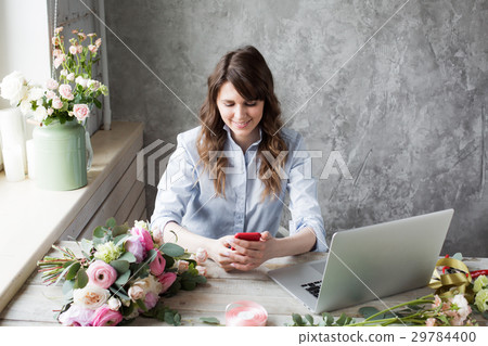 Smiling Mature Woman Florist Small Business Flower Smiling Mature Woman Florist Small Business Flower 29784400