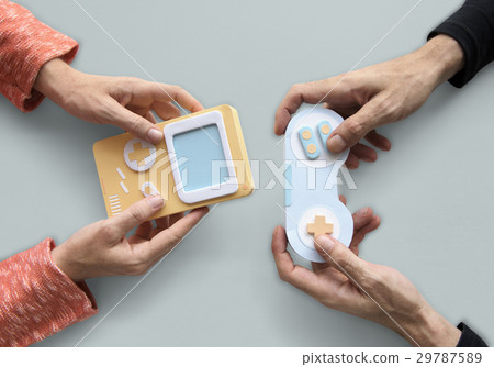 Two Person Playing Game Console 29787589