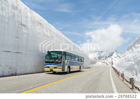 Blur window bus move along snow wall at japan alps Blur window bus move along snow wall at japan alps 29788522