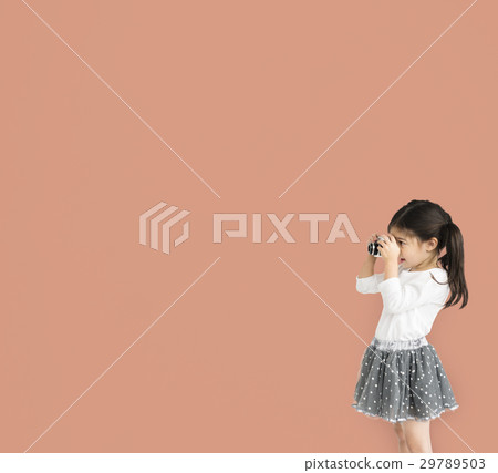 Little girl studio standing with binocular 29789503
