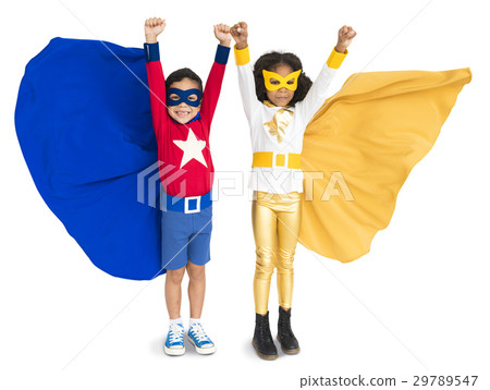 Superhero Kids Hands Up Flying Concept 29789547