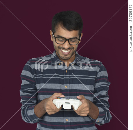 Indian Man Game Controller Console Cheerful Concept Indian Man Game Controller Console Cheerful Concept 29789572