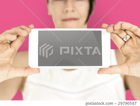 Caucasian Lady Holding Smart Phone 29790587