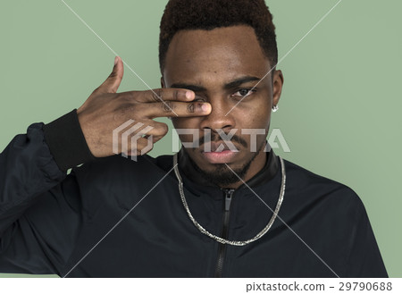 African Descent Man Serious Hand Gesture 29790688