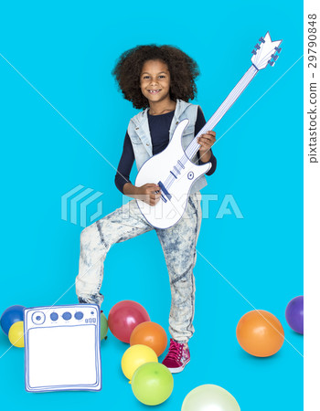 Portrait of a Little African Descent Girl with a Guitar Isolated 29790848