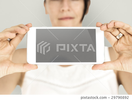 Caucasian Lady Holding Smart Phone 29790892