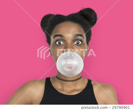 African Woman Blowing Bubble Gum Playful Portrait 29790901