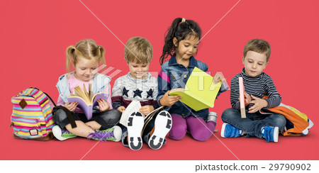 Little Kids Reading Book Cheerful 29790902
