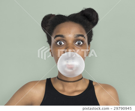 African Woman Blowing Bubble Gum Playful Portrait African Woman Blowing Bubble Gum Playful Portrait 29790945