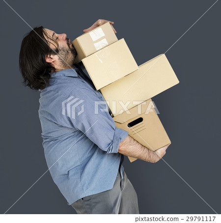Man Carrying Box Parcel Package Overload 29791117