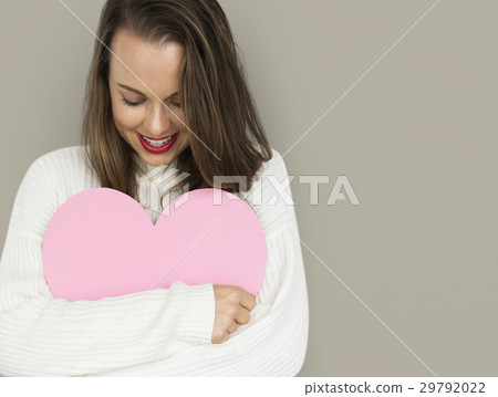 Young Lady Hugging Heart Love Young Lady Hugging Heart Love 29792022