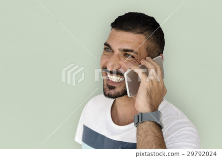 Caucasian Man Talking Phone Smile Caucasian Man Talking Phone Smile 29792024