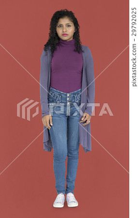 Young Lady Standing Serious Focused Young Lady Standing Serious Focused 29792025