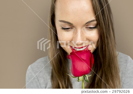 Young Lady Hugging Rose Smiling Young Lady Hugging Rose Smiling 29792026