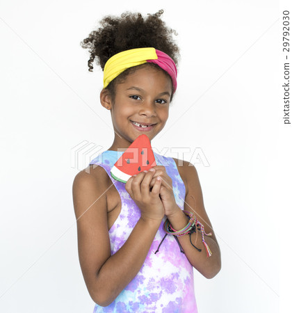 Little Girl Smiling Happiness Paper Craft Arts Watermelon Studio Portrait Little Girl Smiling Happiness Paper Craft Arts Watermelon Studio Portrait 29792030