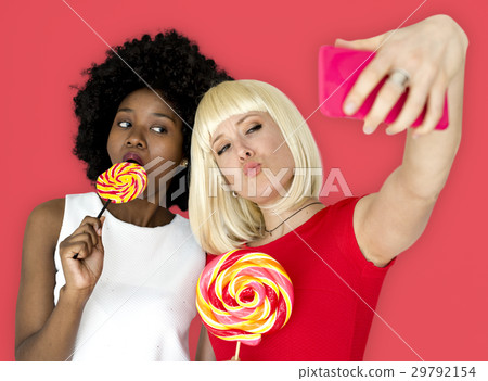 Friends Lollipop Candy Taking Selfie Friends Lollipop Candy Taking Selfie 29792154
