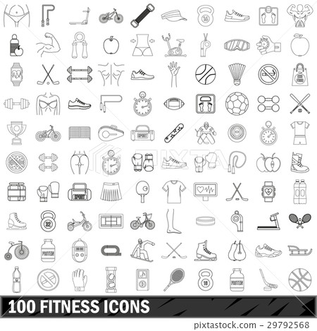 100 fitness icons set, outline style 100 fitness icons set, outline style 29792568