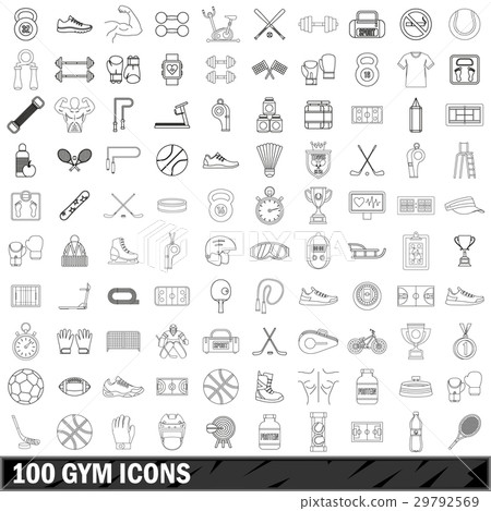 100 gym icons set, outline style 100 gym icons set, outline style 29792569