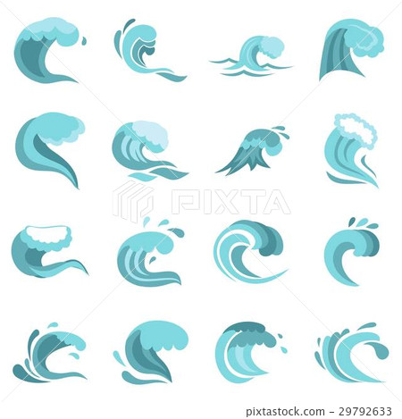 Sea waves set flat icons Sea waves set flat icons 29792633