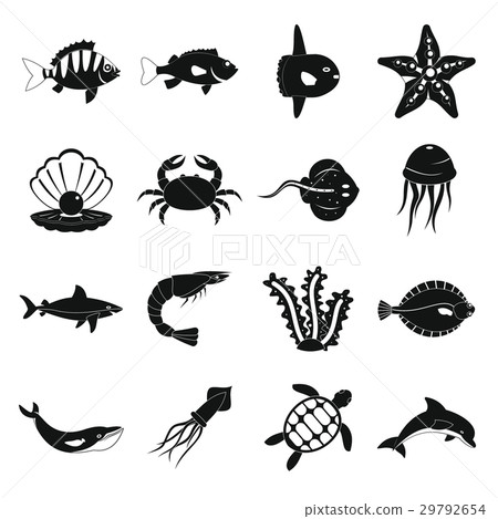 Sea animals icons set, simple style 29792654