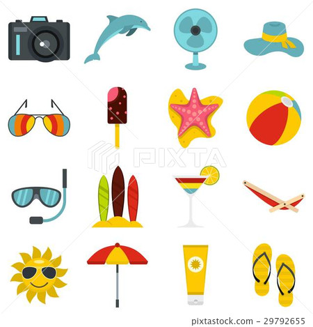 Summer rest set flat icons 29792655