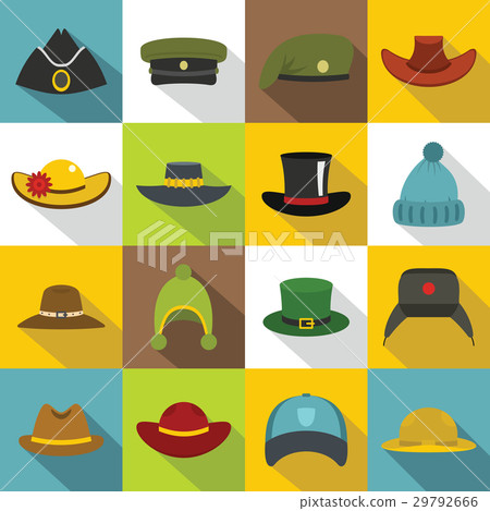 Headdress hat icons set, flat style Headdress hat icons set, flat style 29792666