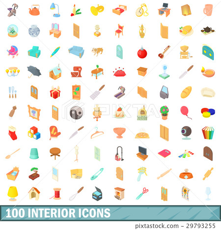 100 interior icons set, cartoon style 29793255