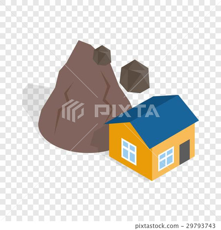 Rockfall destroys house isometric icon Rockfall destroys house isometric icon 29793743