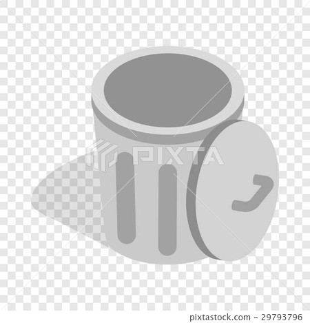 Gray trash can with open lid isometric icon Gray trash can with open lid isometric icon 29793796